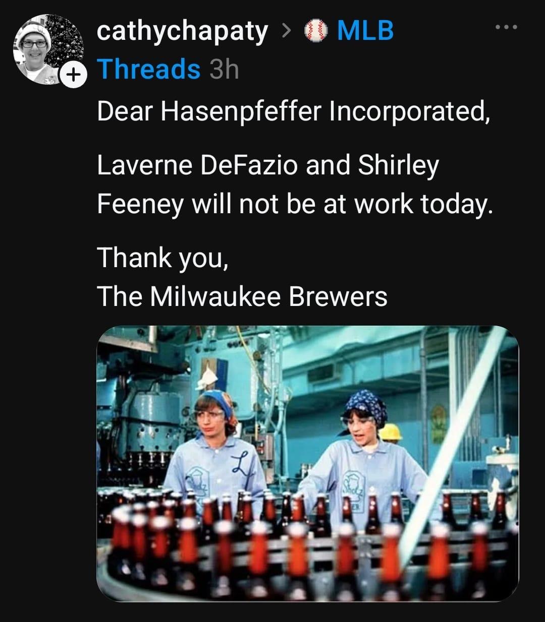 Excellent Laverne and Shirley reference!