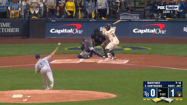 William Contreras sends the first World Series pitch of his career into left field for an RBI single!